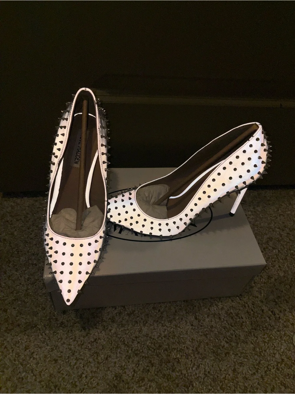 Steve Madden Gray Studded Pointed-Toe Stilettos